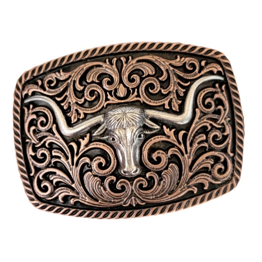 Tri-Color Texas Longhorn Western Belt Buckle - New!‎ - Picture 3 of 6